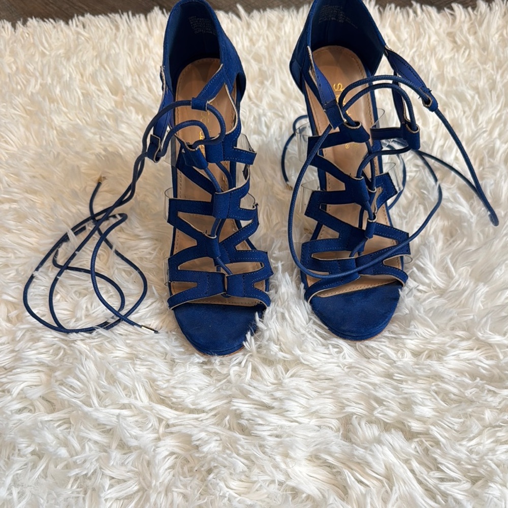 Shoe Dazzle Blue Strappy Lace-Up Heels